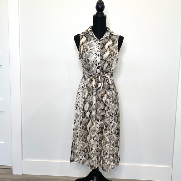 Dresses & Skirts - C Snake Print Short Sleeve Belted Button Up Dress
